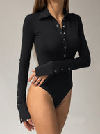 Collared Button-Down Style Bodysuit for Everyday Wear