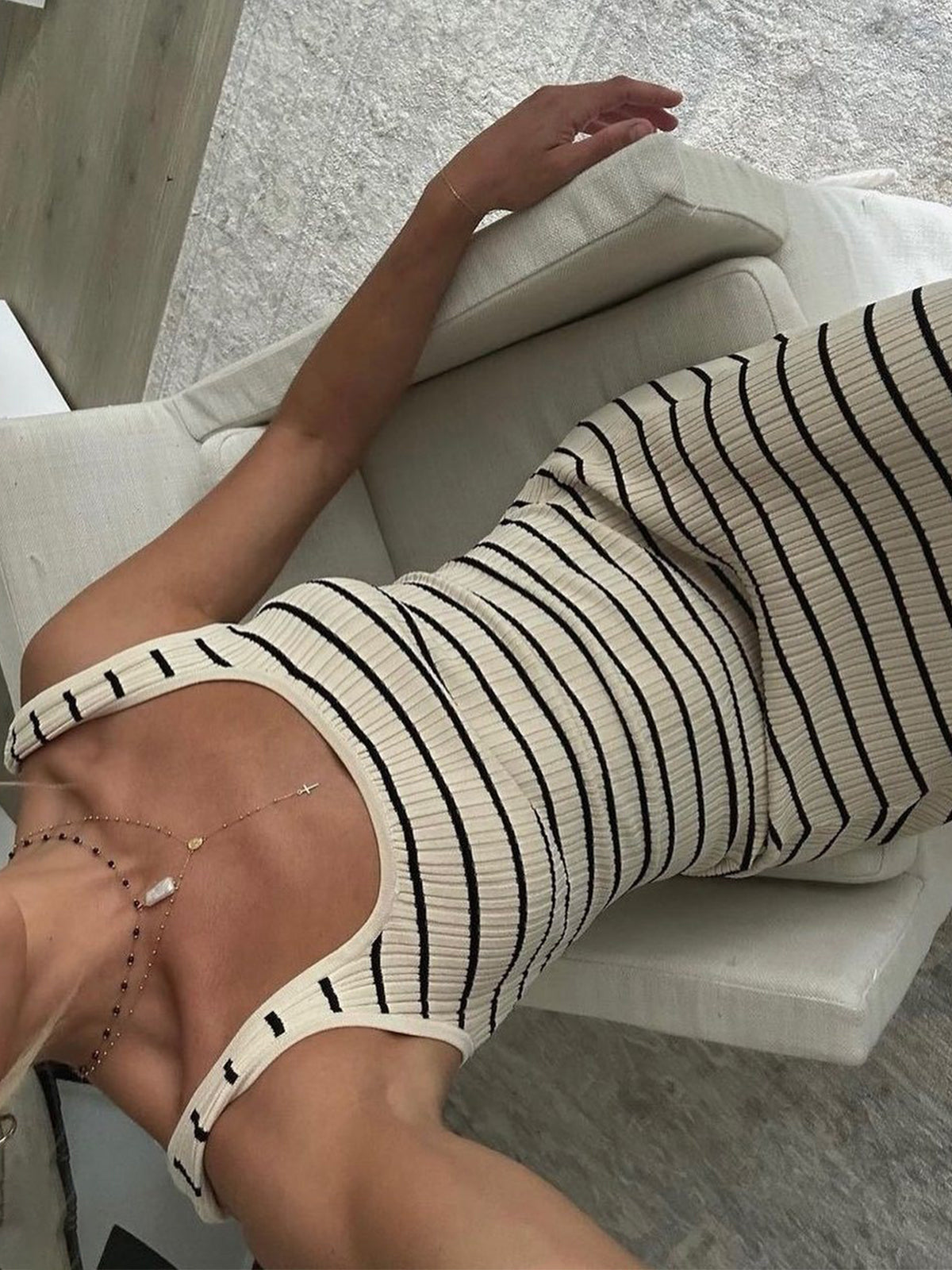 Vintage-Inspired Striped Long Sleeve Knit Dress