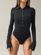 Collared Button-Down Style Bodysuit for Everyday Wear