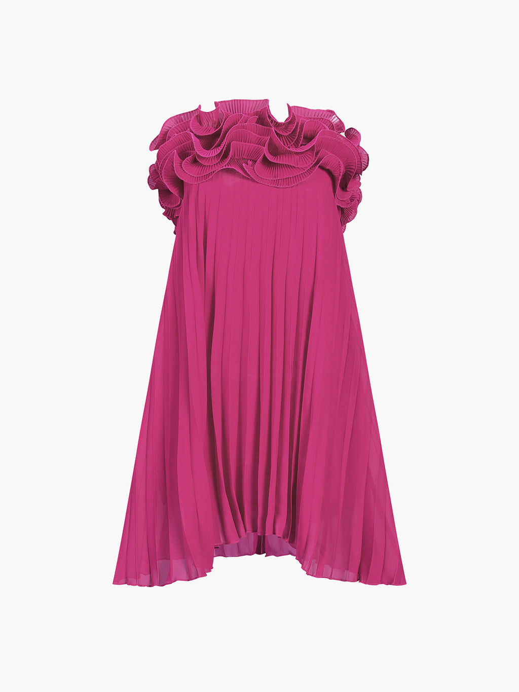 Mesh Accented Rosette Pleated Mini Dress