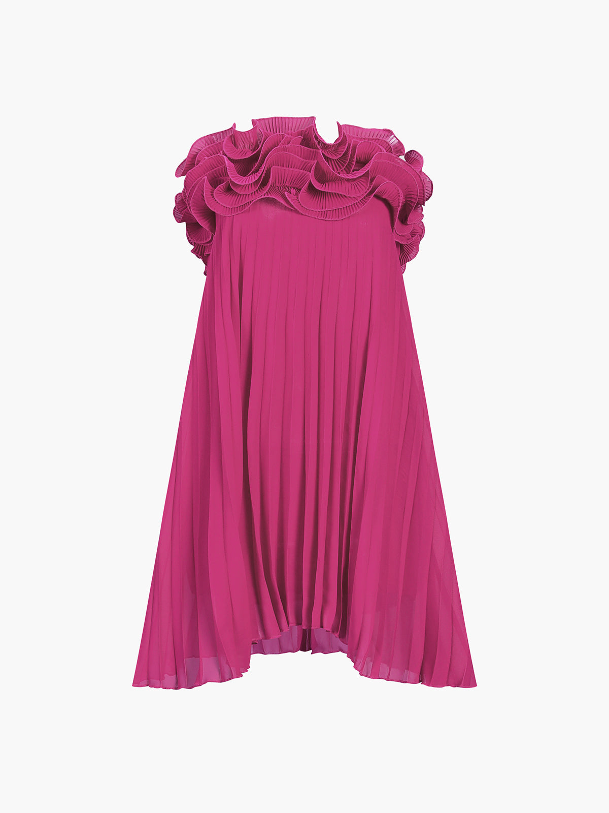 Mesh Accented Rosette Pleated Mini Dress