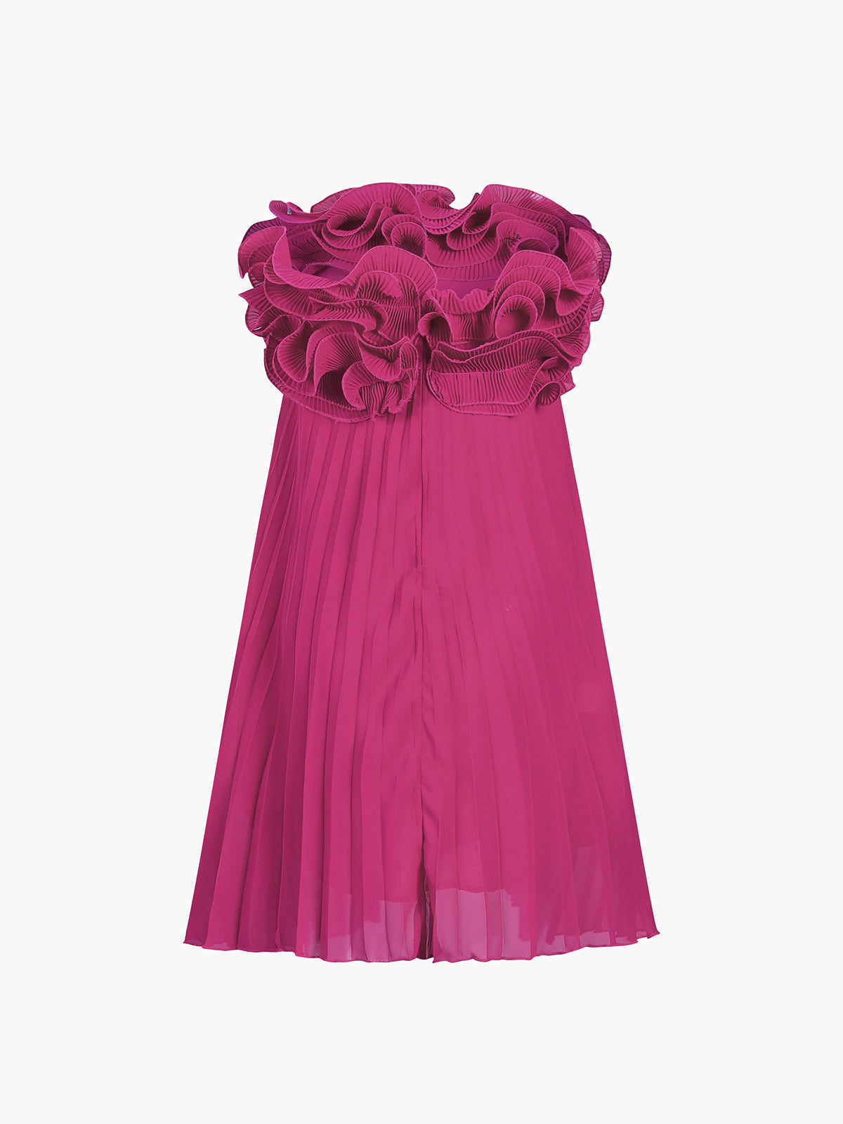 Mesh Tube Dress with Rosette Pleats, Short Length