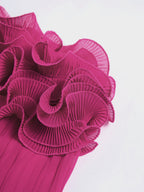 Mesh Tube Dress with Rosette Pleats, Short Length