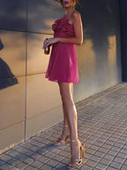 Mesh Rosette Tube Pleated Short Dress