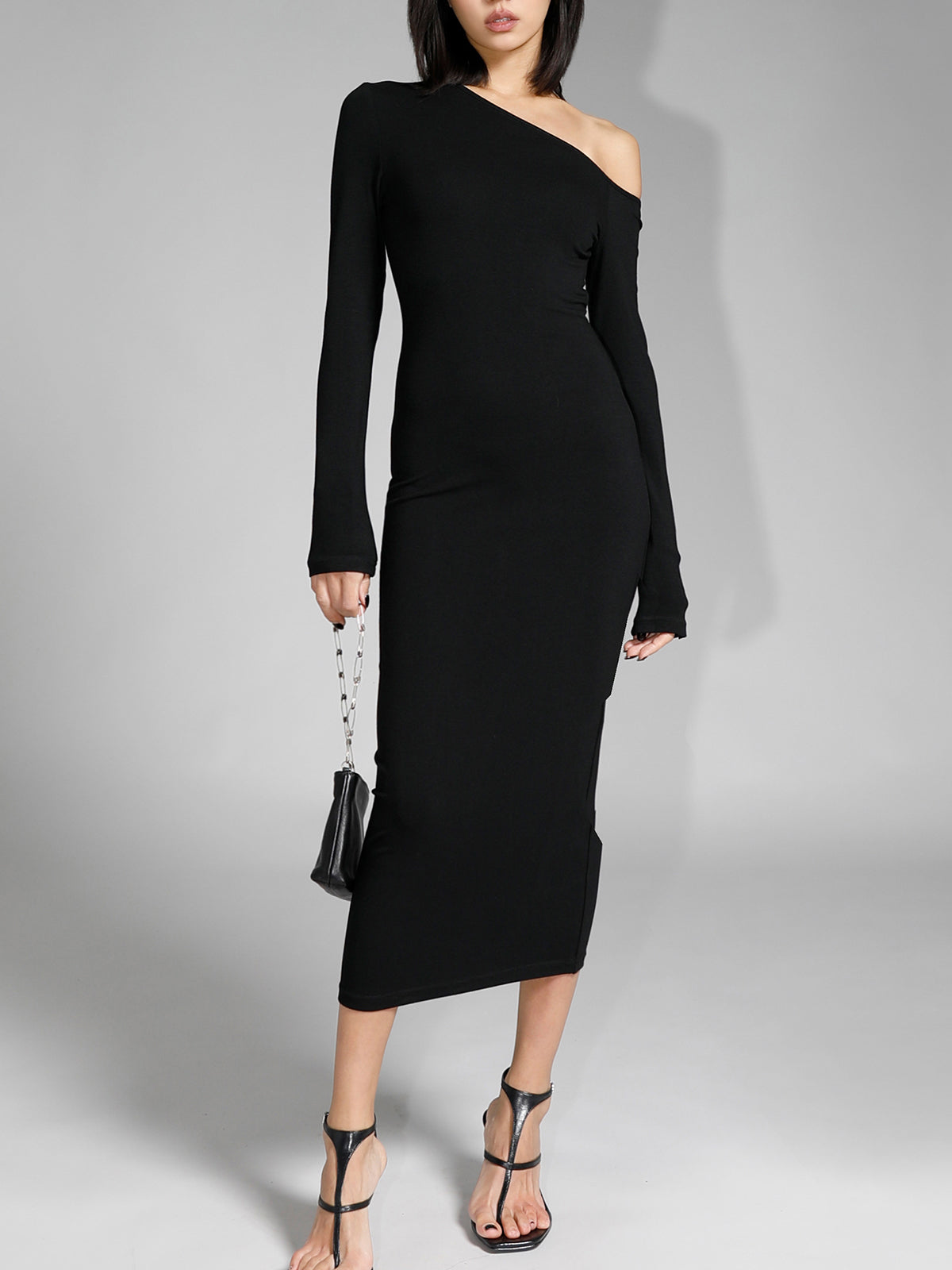 Off Shoulder Midi Dress with Long Sleeve