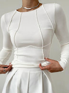 Classic Long Sleeve Top with Contrast Piping Detail
