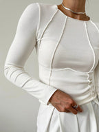 Classic Long Sleeve Top with Contrast Piping Detail