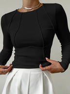 Classic Long Sleeve Top with Contrast Piping Detail