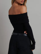Off Shoulder Long Sleeve Foldover Crop Top