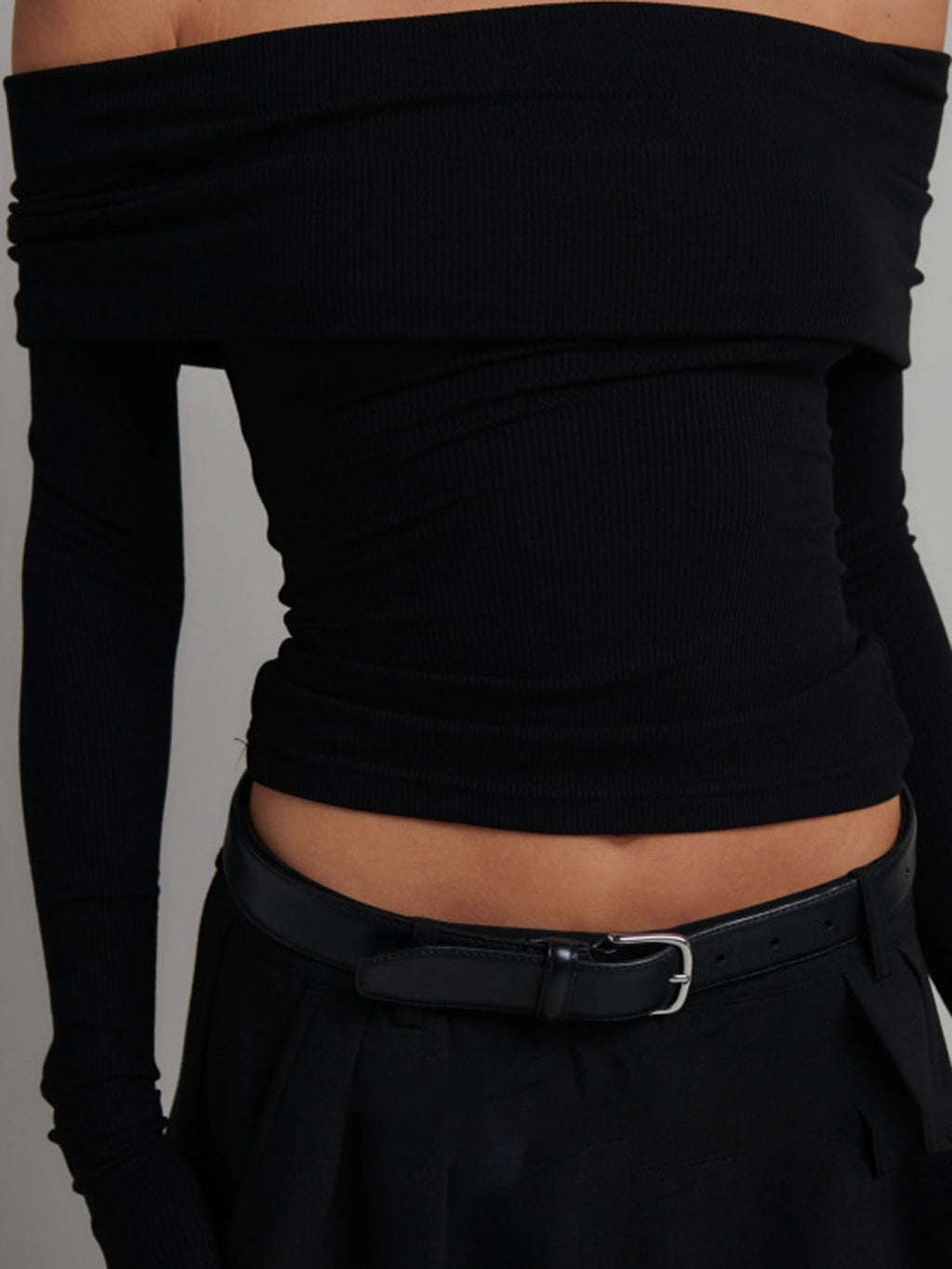 Off Shoulder Long Sleeve Foldover Crop Top
