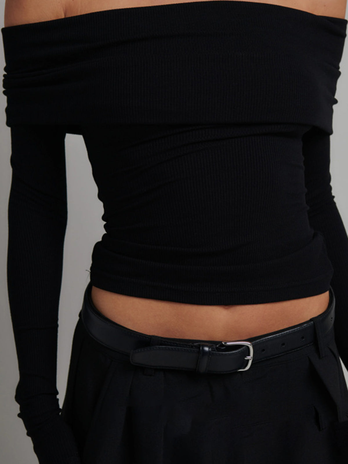 Off Shoulder Long Sleeve Foldover Crop Top
