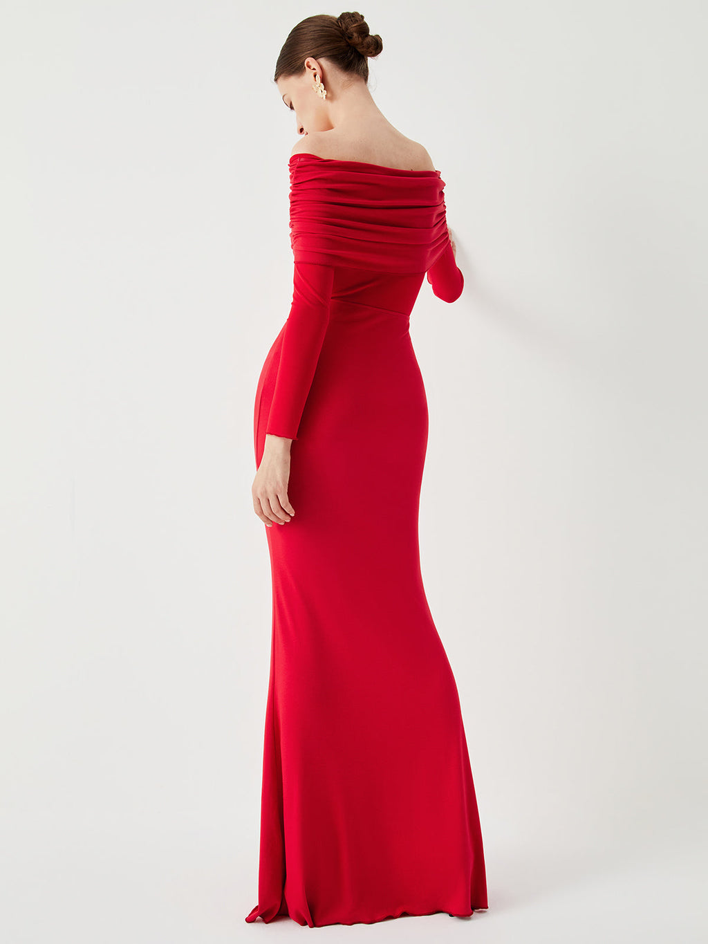 Semi-Sheer Mesh Long Sleeve Off-Shoulder Maxi Dress