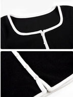 Square Neck Long Sleeve Knit Top with Trim