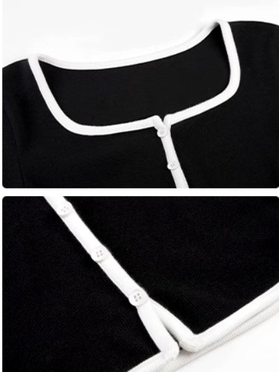 Square Neck Long Sleeve Knit Top with Trim