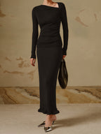 Ribbed Long Sleeve Shirt with Asymmetric Hem