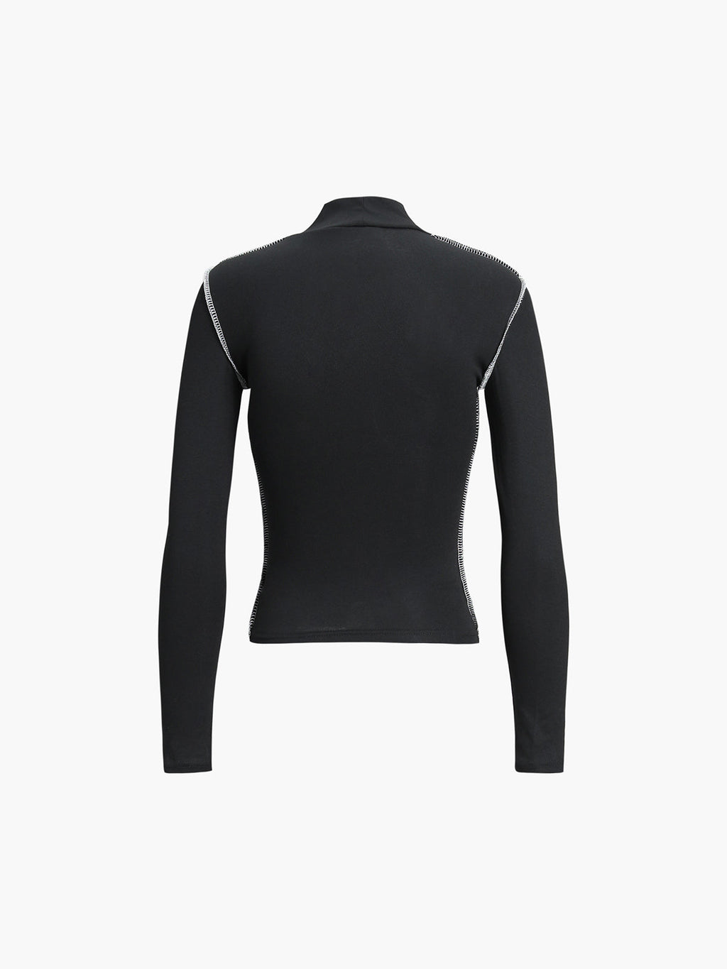 Mock Neck Top with Contrast Trim Long Sleeves