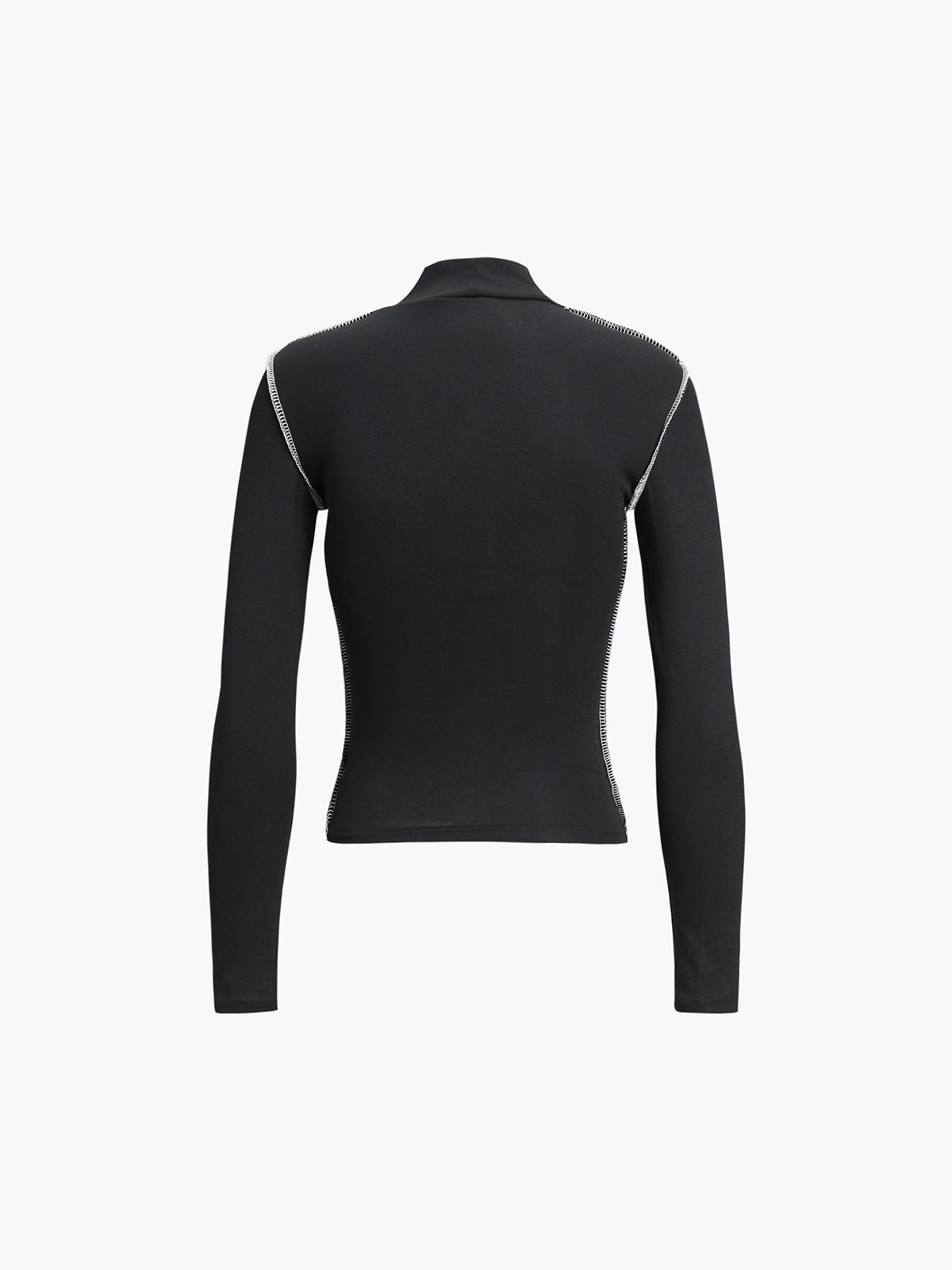 Mock Neck Top with Contrast Trim Long Sleeves