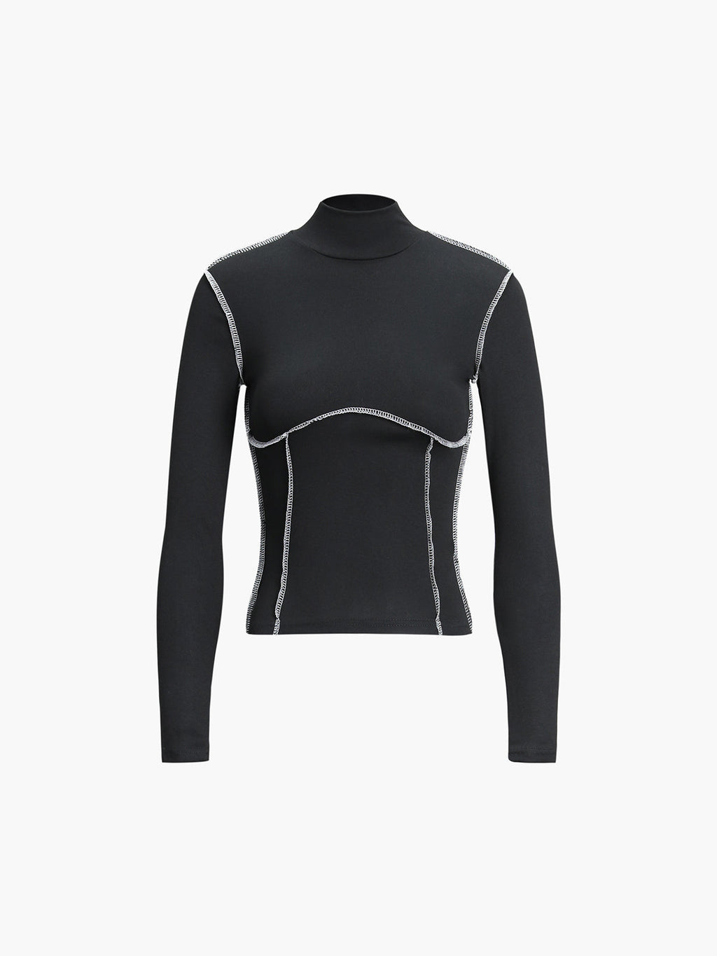 Mock Neck Top with Contrast Trim Long Sleeves