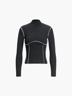 Mock Neck Top with Contrast Trim Long Sleeves