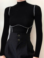 Mock Neck Top with Contrast Trim Long Sleeves