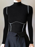 Mock Neck Top with Contrast Trim Long Sleeves