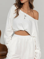 Off-Shoulder Asymmetrical Sweatshirt in Solid Color