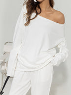 Off-Shoulder Asymmetrical Sweatshirt in Solid Color