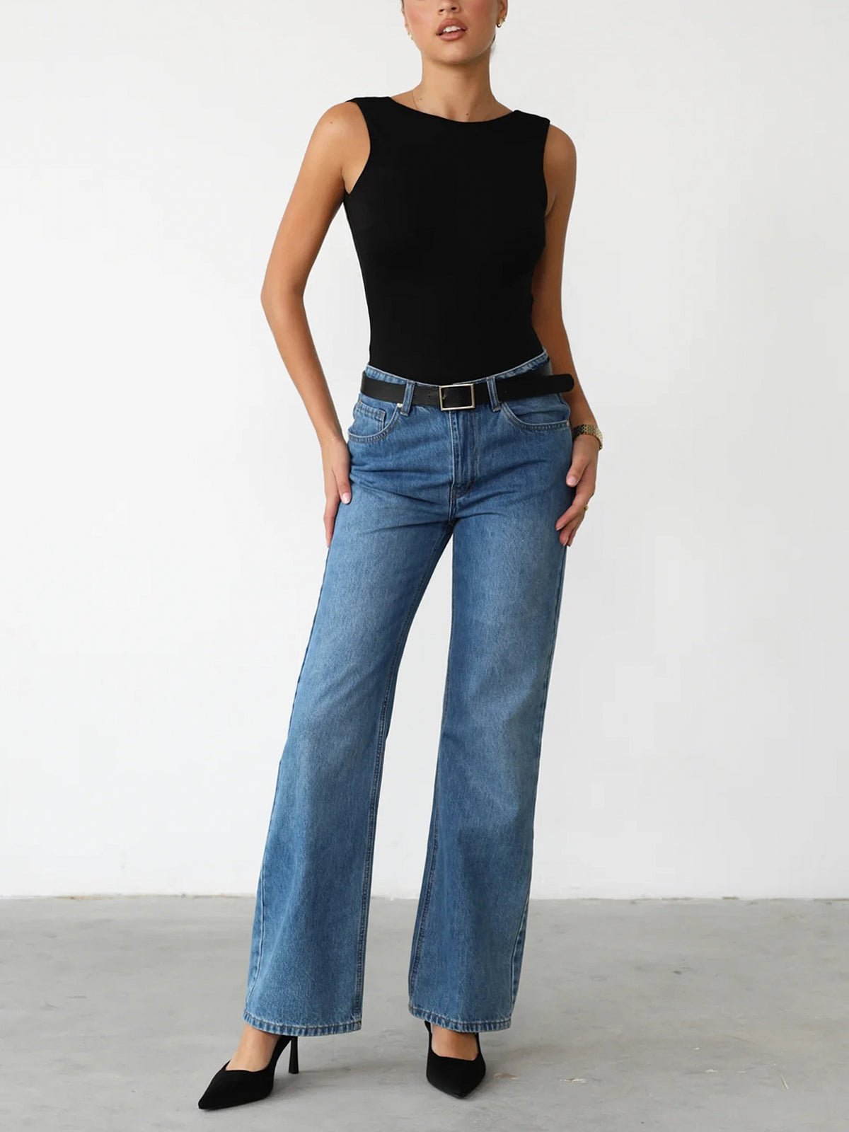 Slinky Sleeveless Bodysuit with Open Back Design