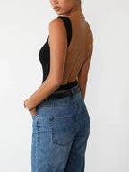 Slinky Sleeveless Bodysuit with Open Back Design