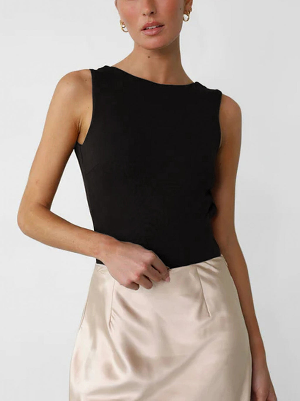 Slinky Sleeveless Bodysuit with Open Back Design