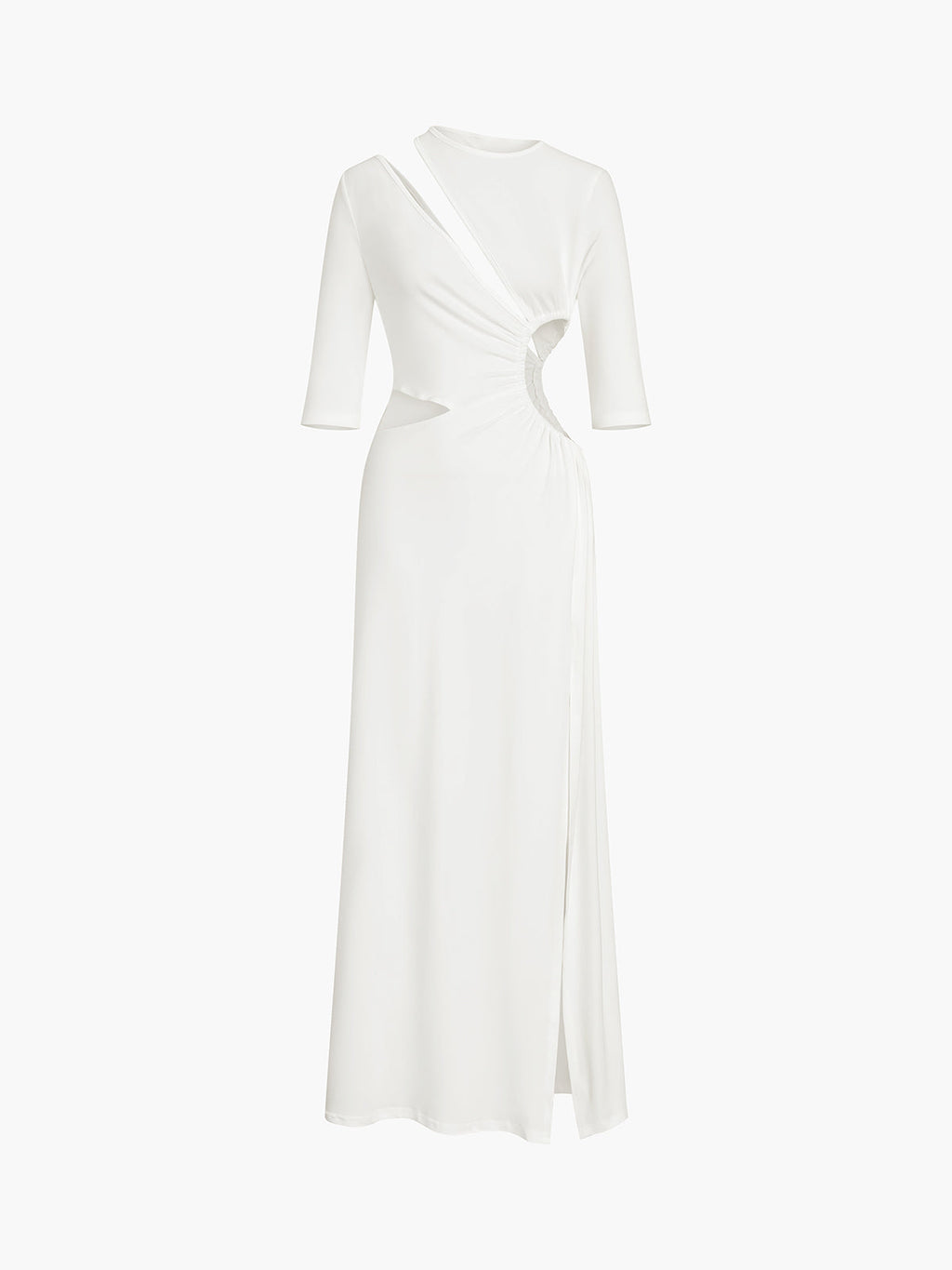 Ruched Knit Maxi Dress with Side Split