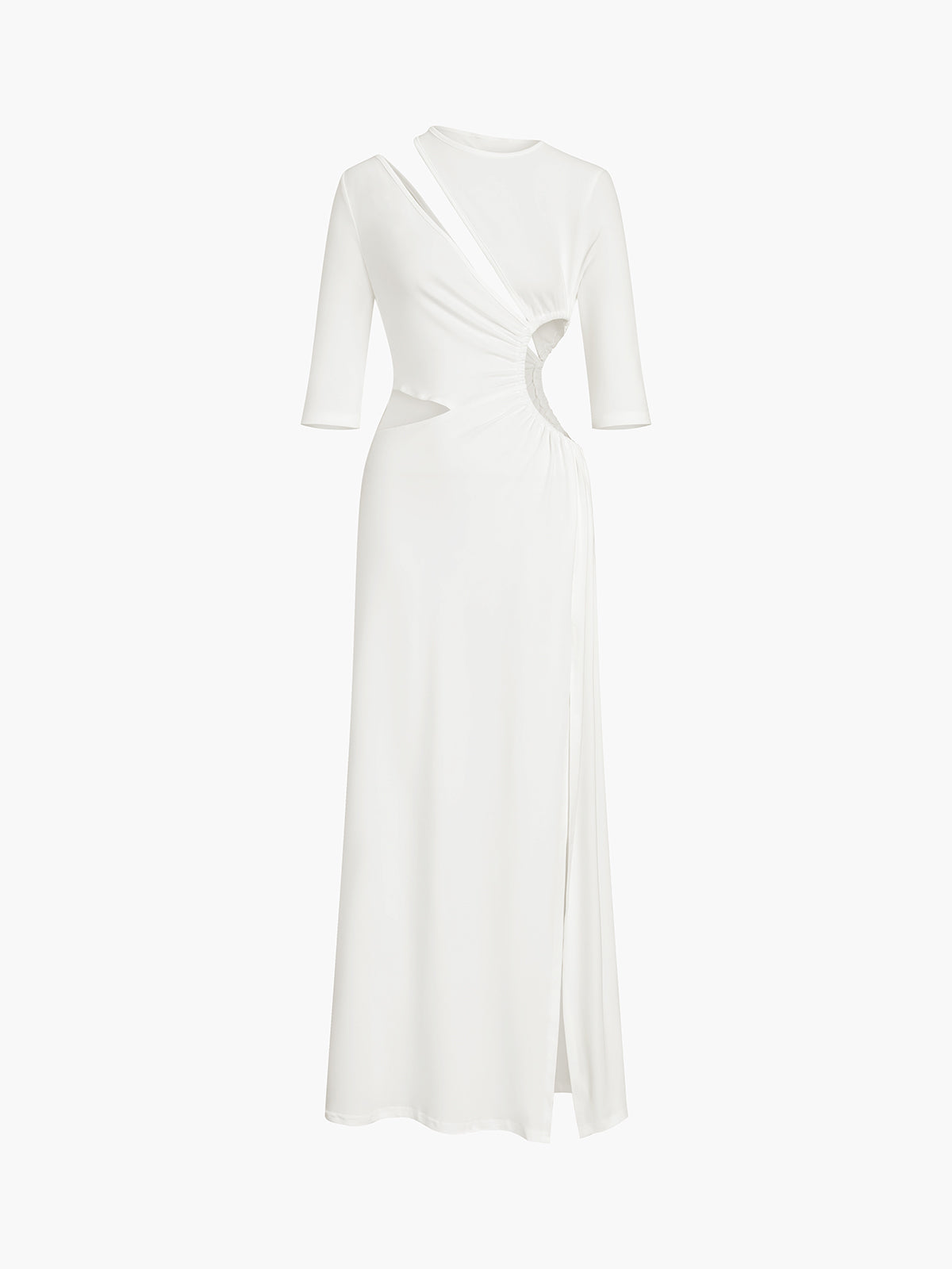 Ruched Knit Maxi Dress with Side Split