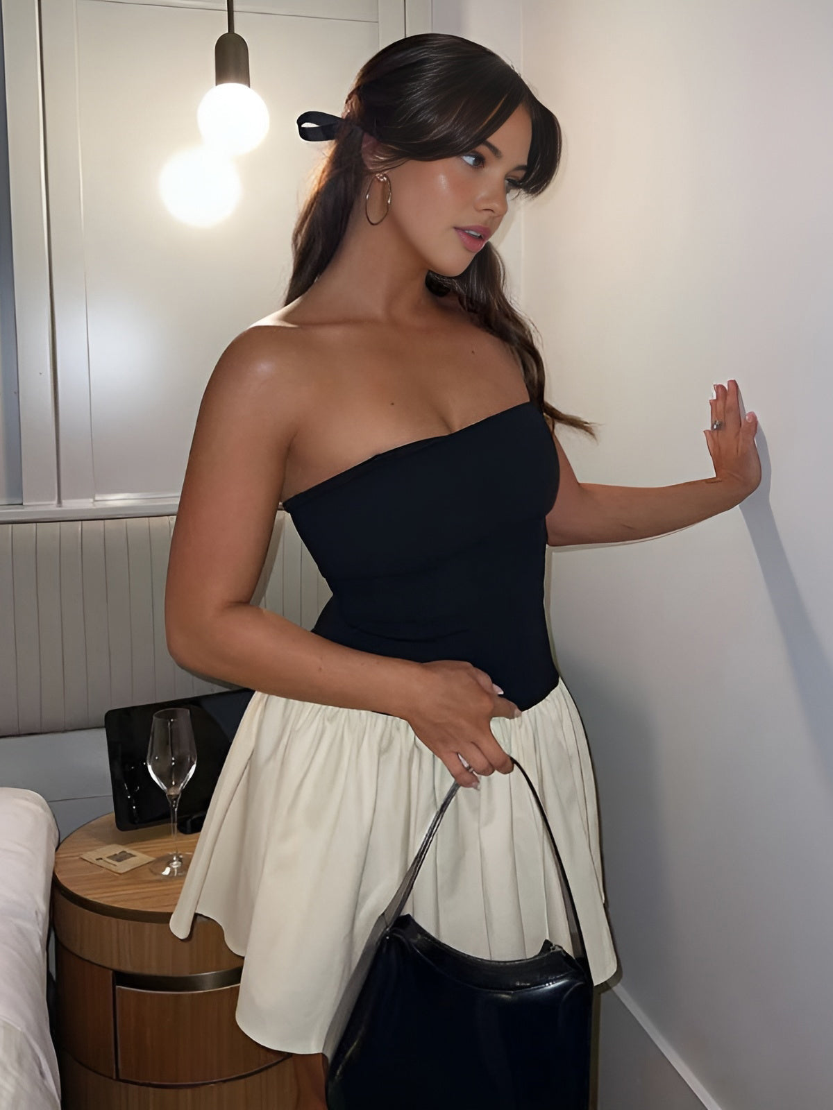 Patchwork Bustier Dress with Open Back Design