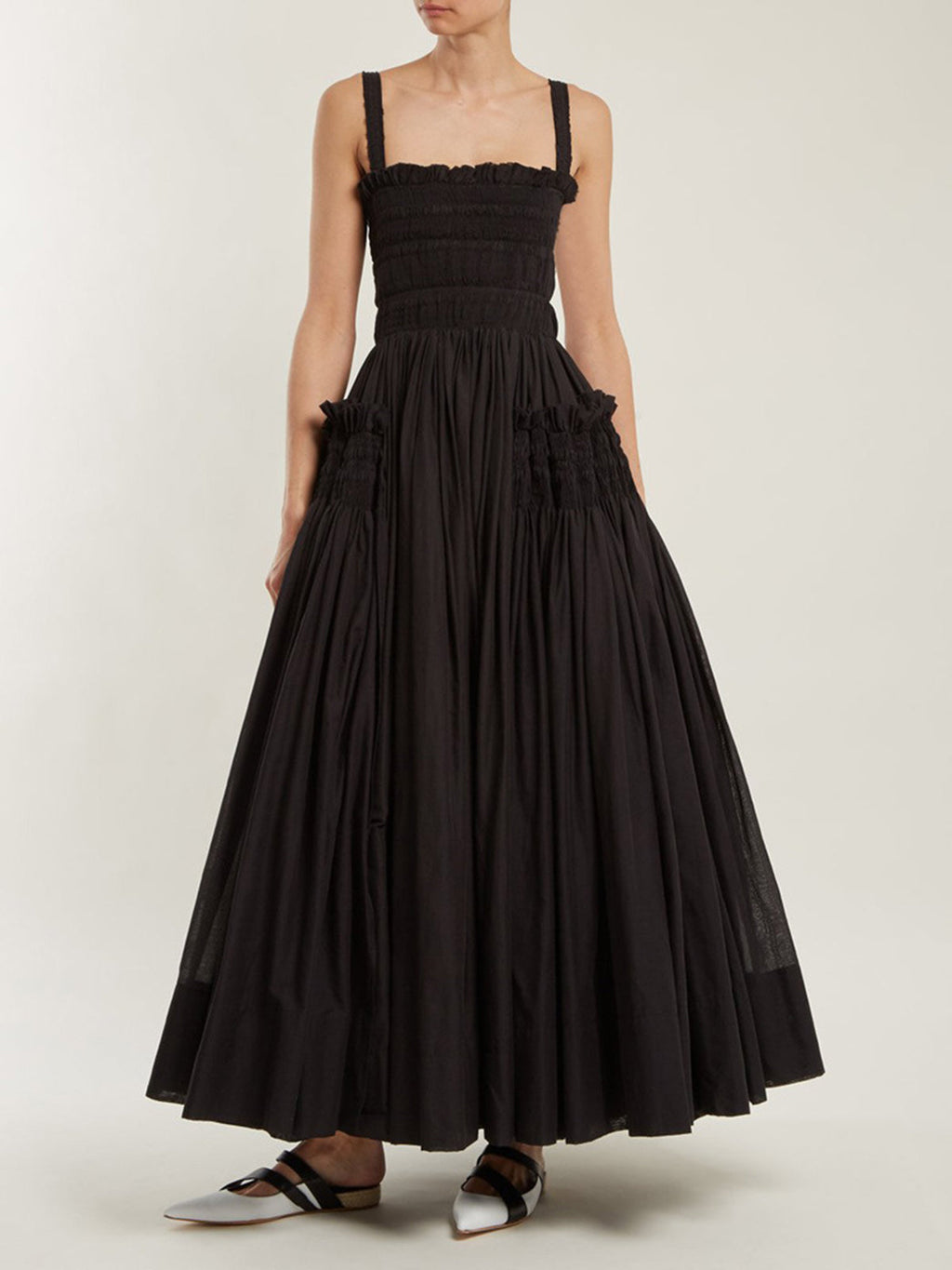 Shirred Cami Dress with Pleated Long Design