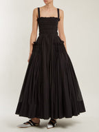 Shirred Cami Dress with Pleated Long Design