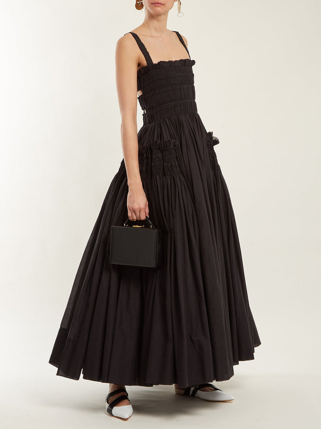 Shirred Cami Dress with Pleated Long Design