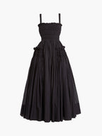 Shirred Cami Dress with Pleated Long Design