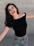 Asymmetrical One Shoulder Off Neck Top