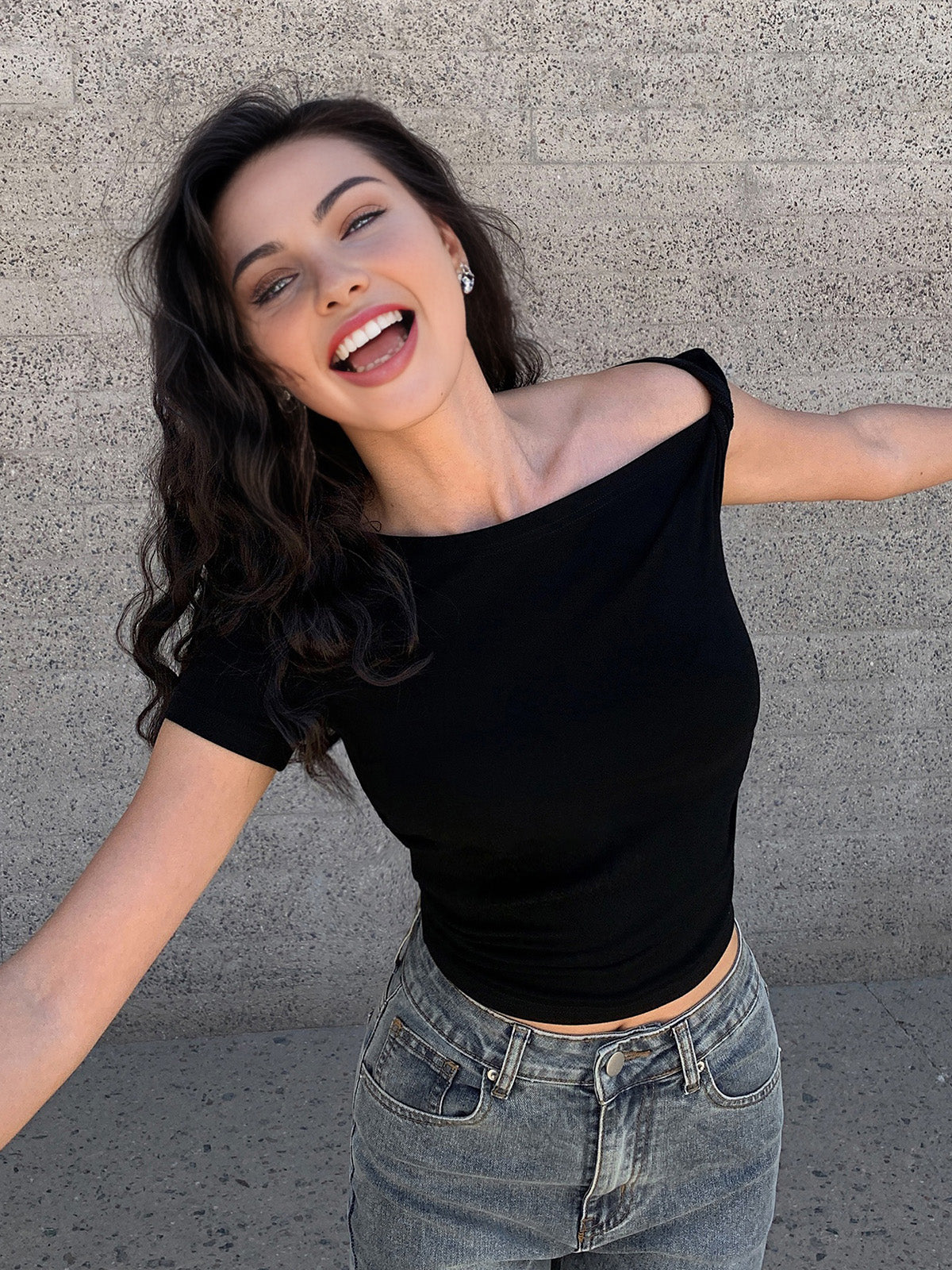 Asymmetrical One Shoulder Off Neck Top