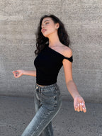 Asymmetrical One Shoulder Off Neck Top