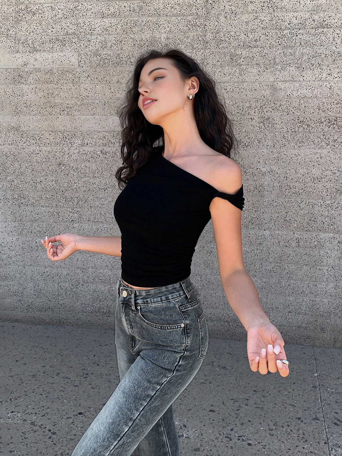 Asymmetrical One Shoulder Off Neck Top