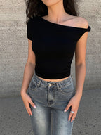 Asymmetrical One Shoulder Off Neck Top