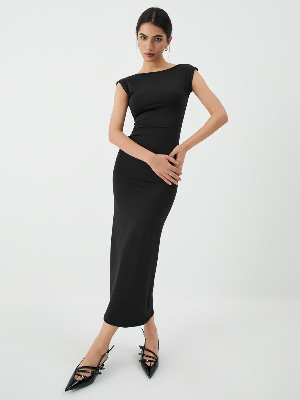 Sleeveless Backless Midi Dress in Solid Color