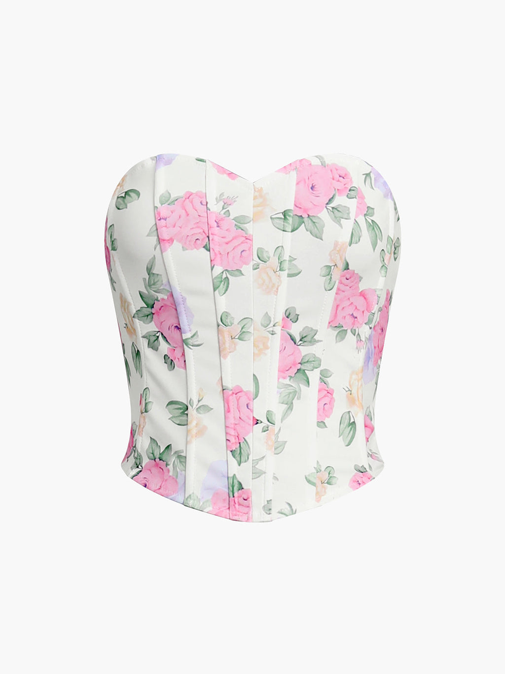 Floral Heart-Shaped Neckline Corset Top