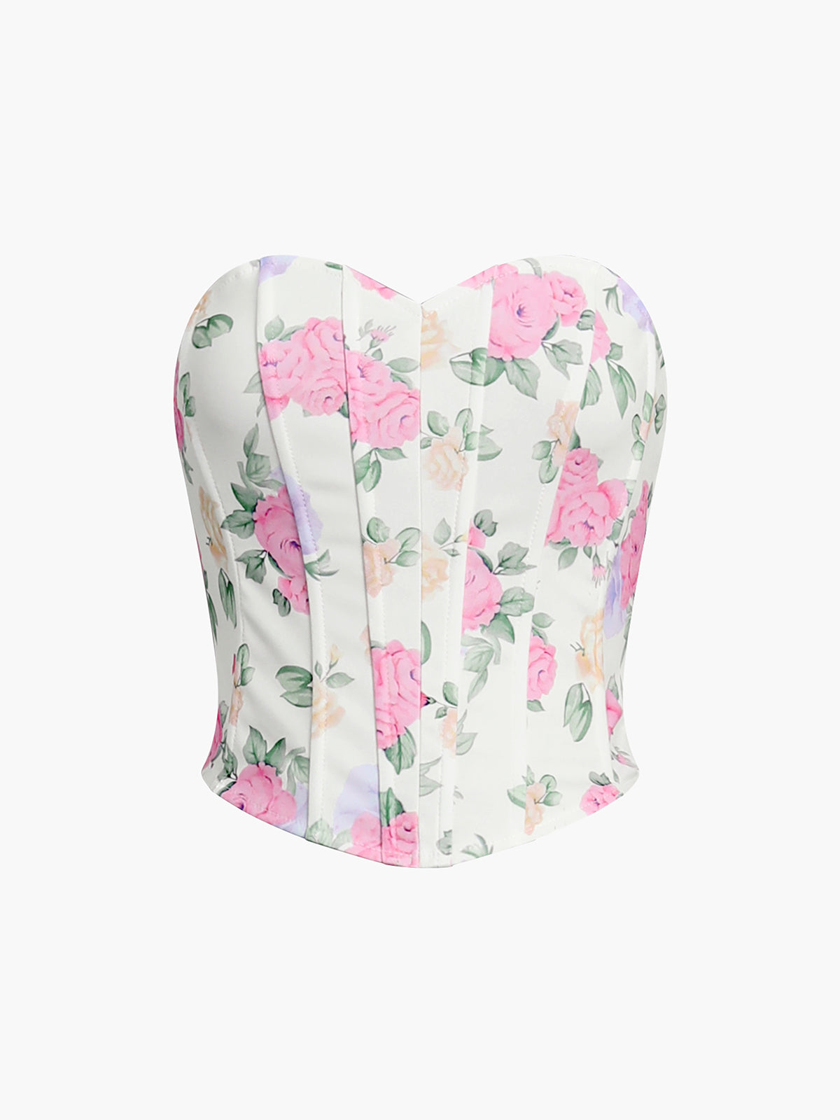 Floral Heart-Shaped Neckline Corset Top