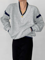 Contrast-Edged Cozy Oversized Sweatshirt