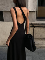 Backless Long Sleeve Knit Dress with Cutout Detail