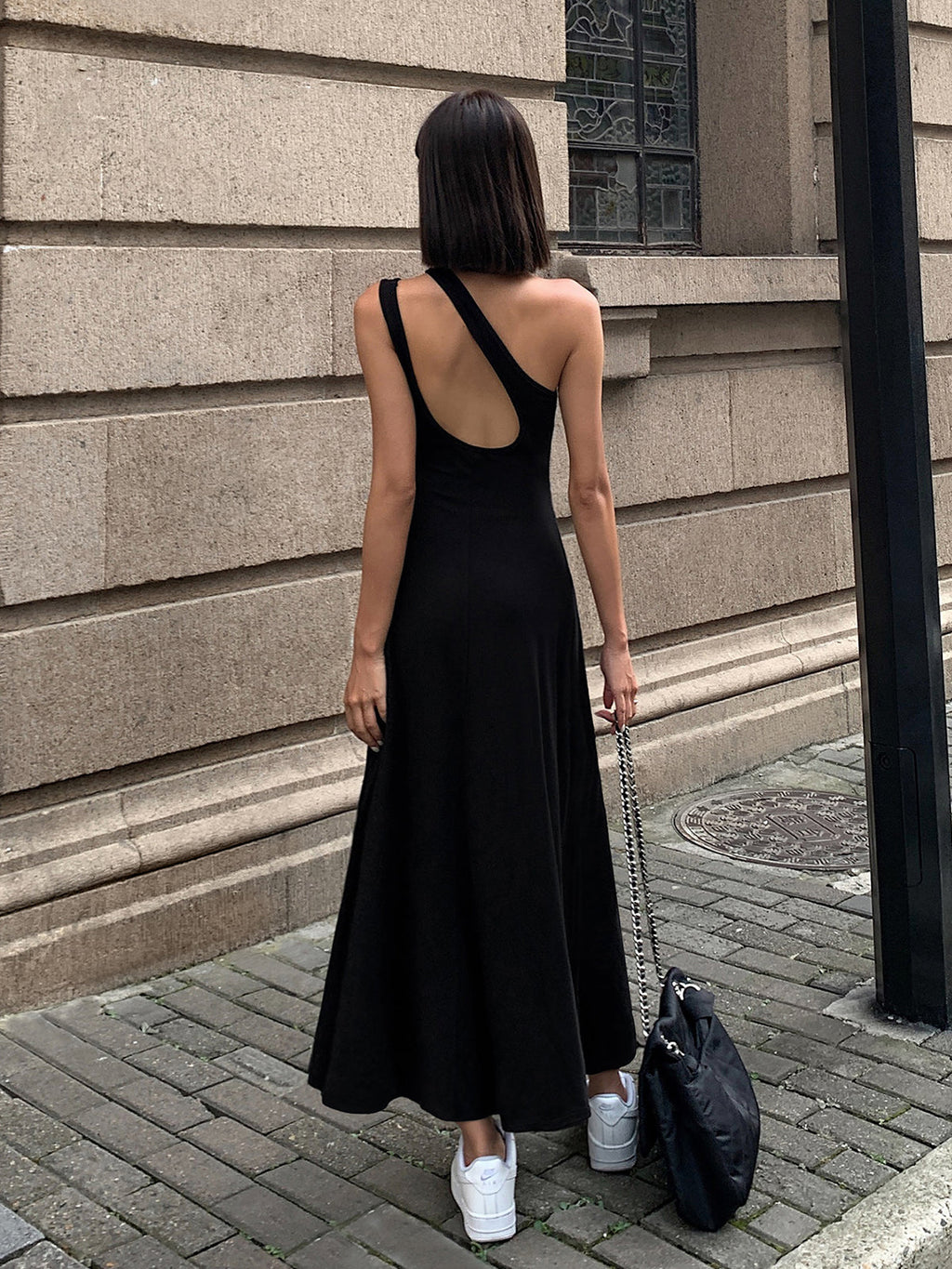 Backless Long Sleeve Knit Dress with Cutout Detail