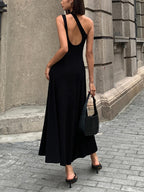 Backless Long Knit Dress with Cutout Detail