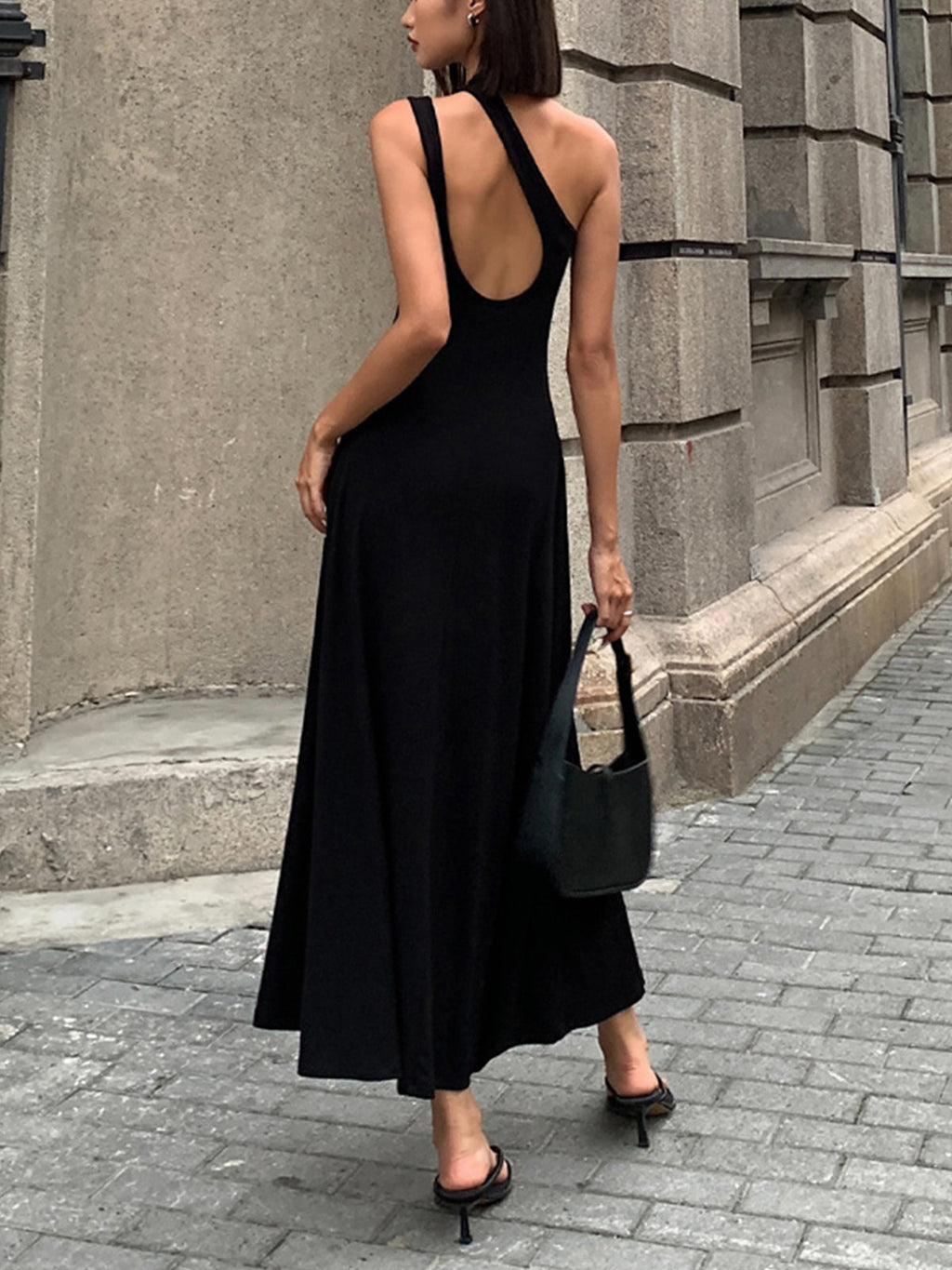 Backless Long Sleeve Knit Dress with Cutout Detail